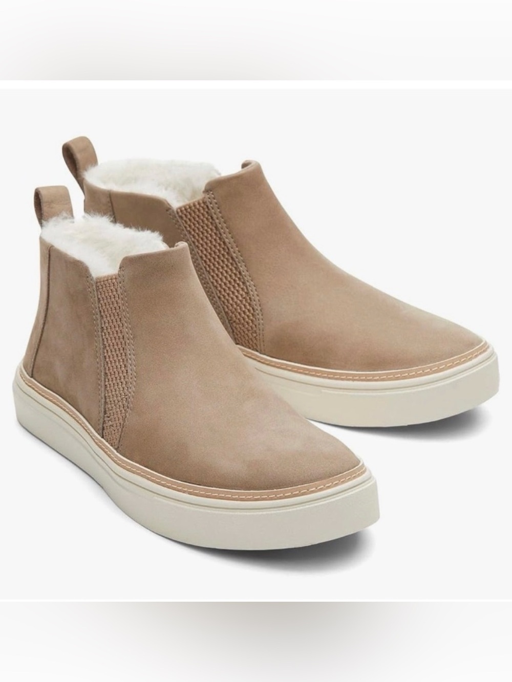NWT TOMS Bryce Women’s Suede Faux-Fur Lined Chelsea Slip-On Boot - Sand Sz 10